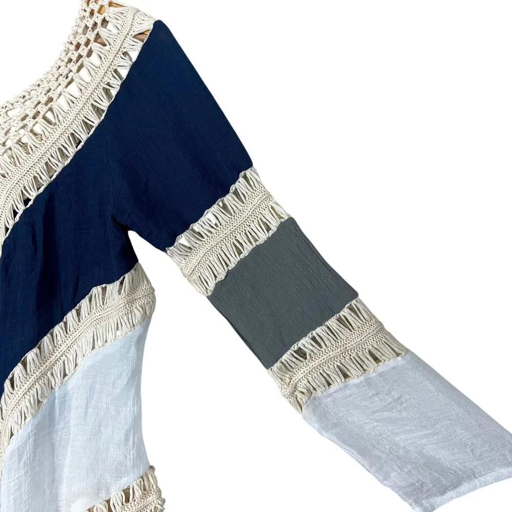 Anna Kaci Blue White Crochet Tunic Boho Swimsuit Coverup Coastal Cowgirl Hippie - Image 4