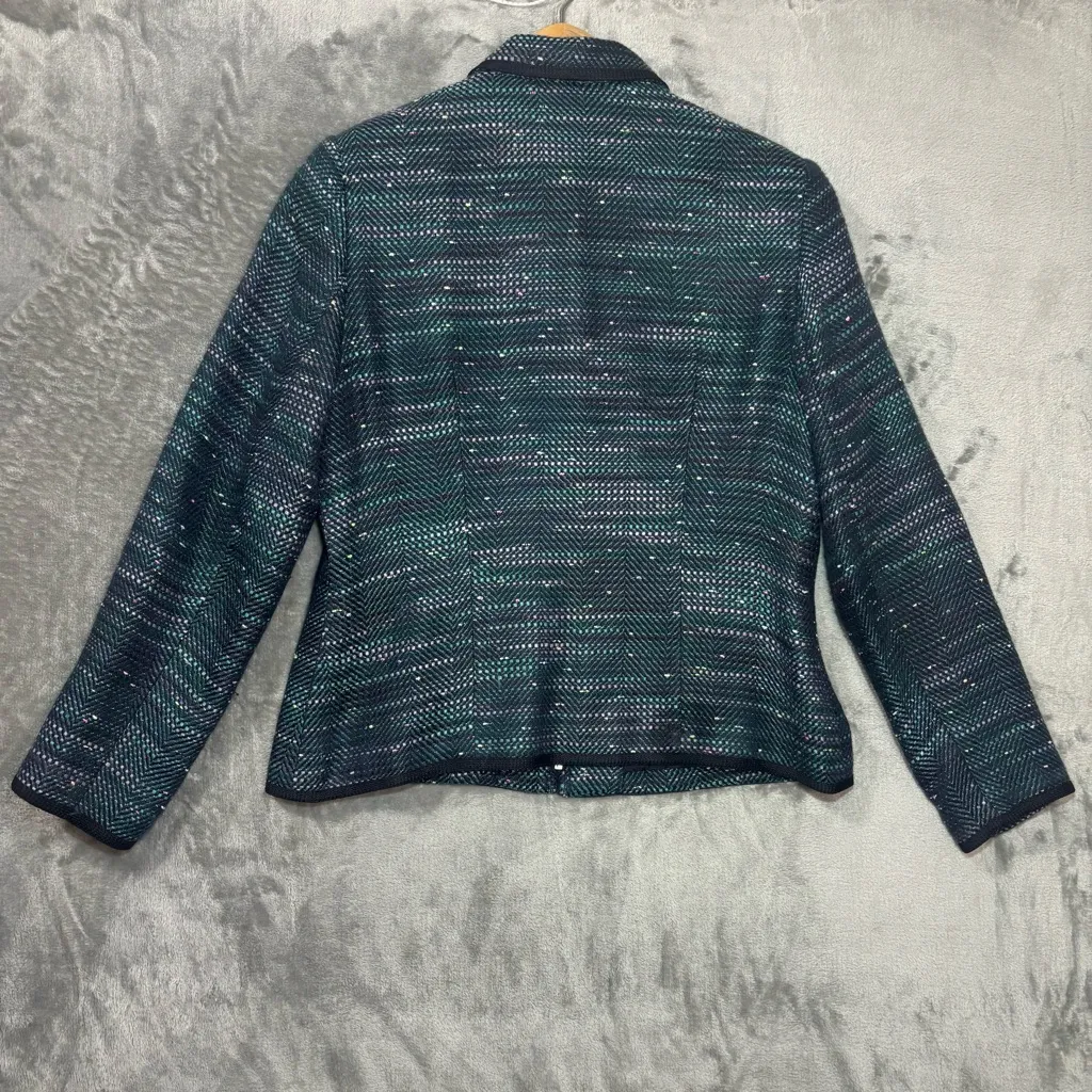 Sag Harbor Women's Blazer Sz 8 Zip up Soft Green Multi Career Preppy Old Money - Image 2