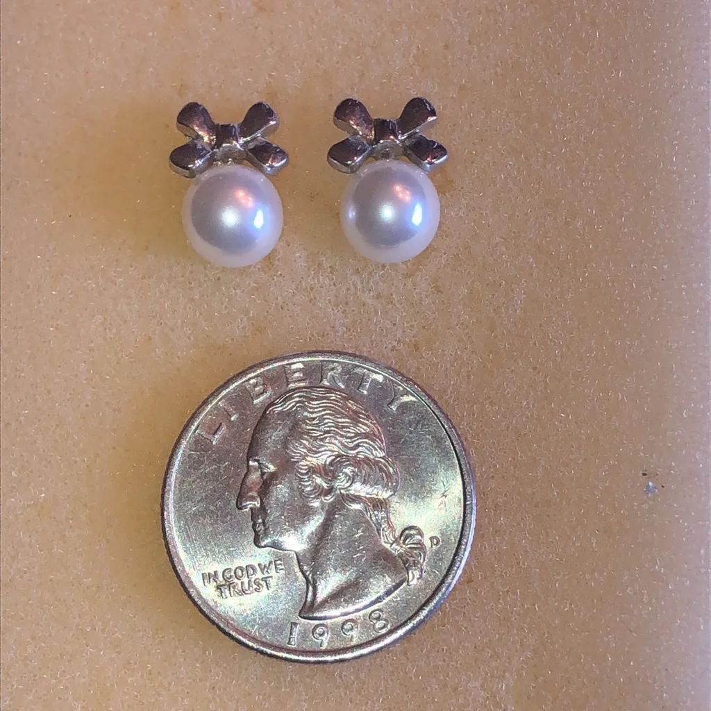 Elegant Silver Tone Faux Pearl Boho Stud Earrings - Image 4