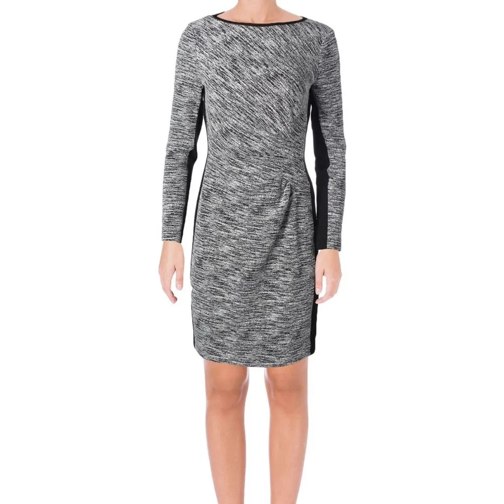 Lauren Ralph Lauren Dress Marled Knit Two Toned Sheath Dress Sz 0 Long Sleeve - Image 6