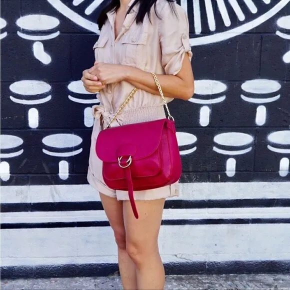 Faux Leather Chain Crossbody‎ Red - Image 5