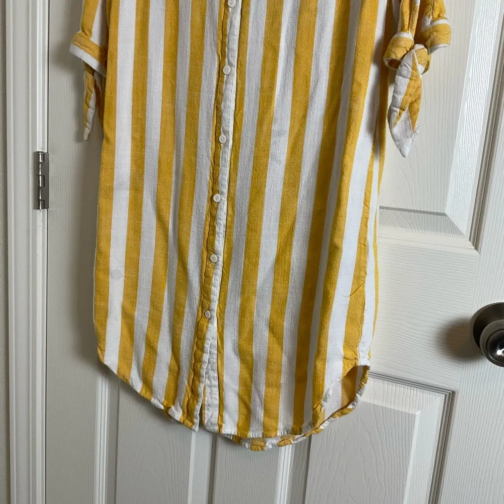 Sharagano Yellow and White Striped Shirt Dress Size 10 - Image 3
