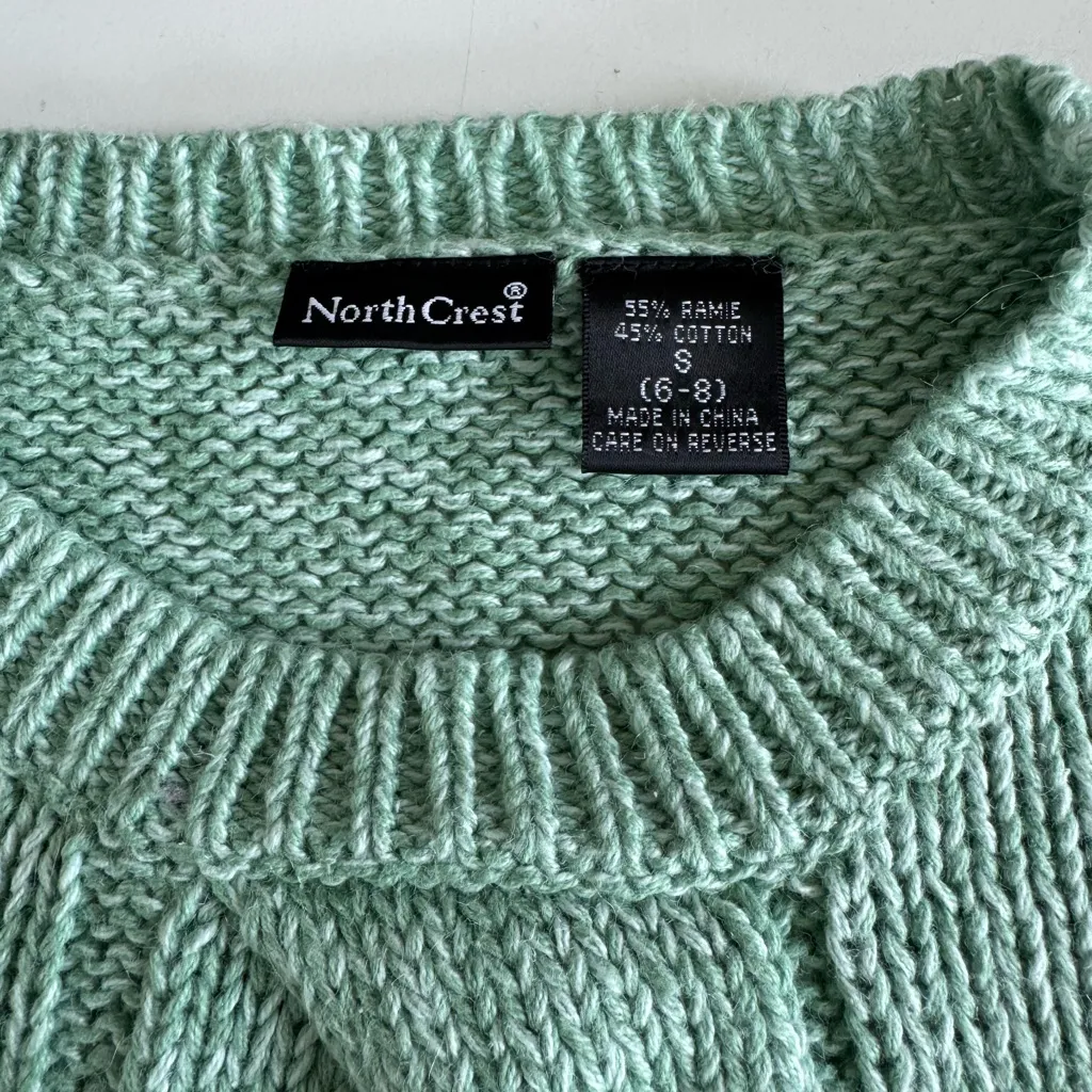 Vintage 90s Northcrest Mint Green Cableknit Ramie Cotton Sweater Size Small - Image 5