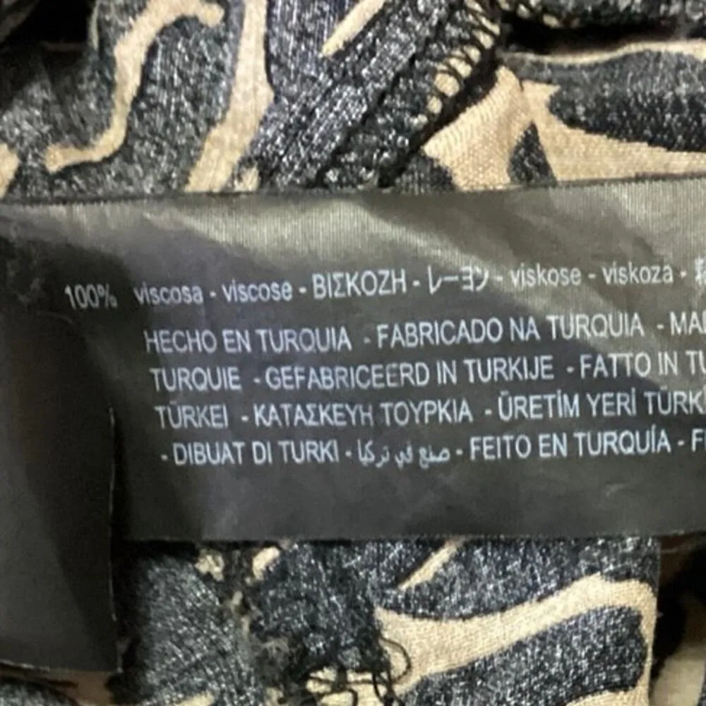 ZARA Black Tan Animal Print V-Neck Balloon Sleeve Flounce Hem Mini Shift Dress M - Image 5