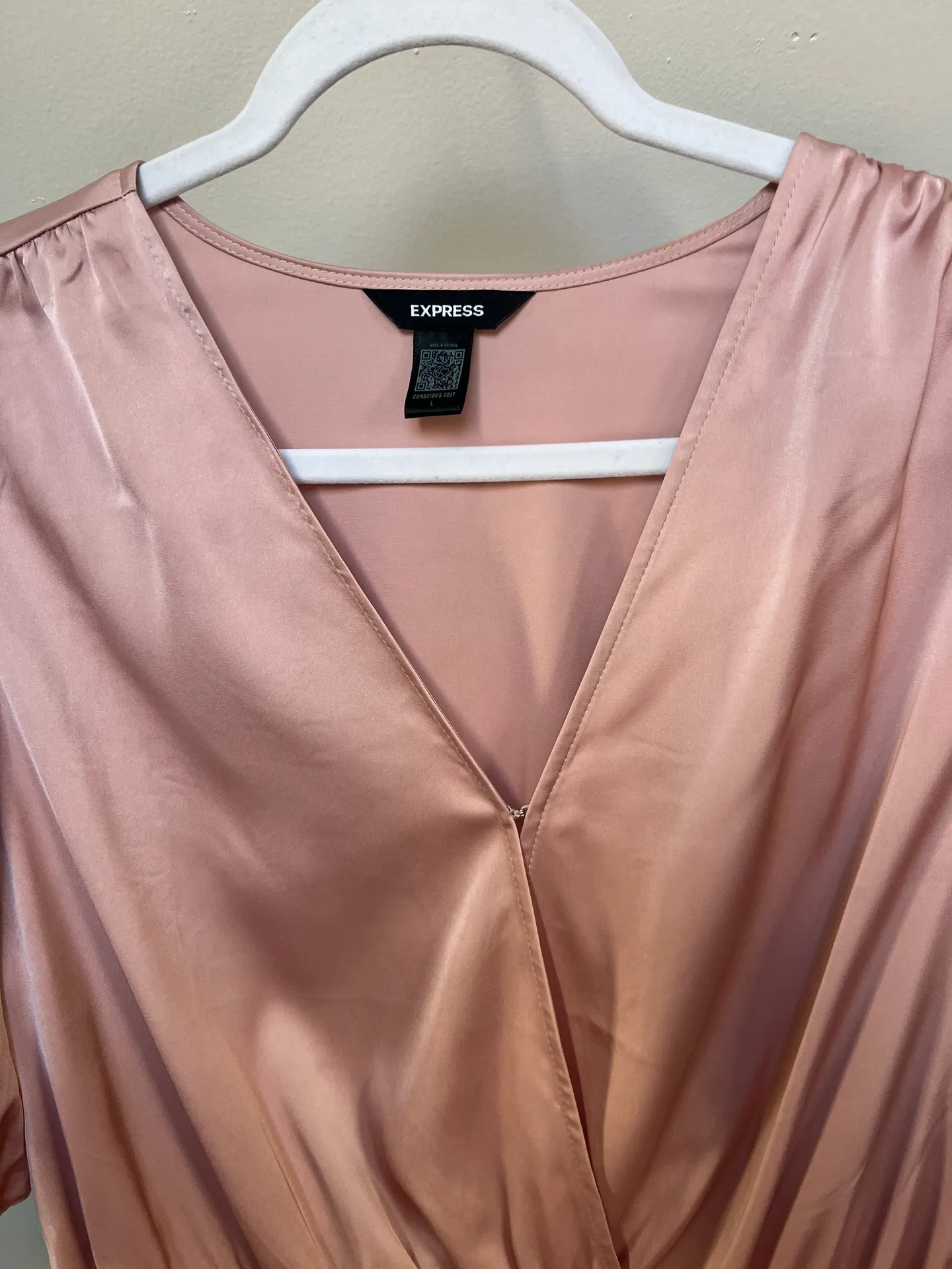Satin Pink Wrap Blouse Bodysuit - Image 7