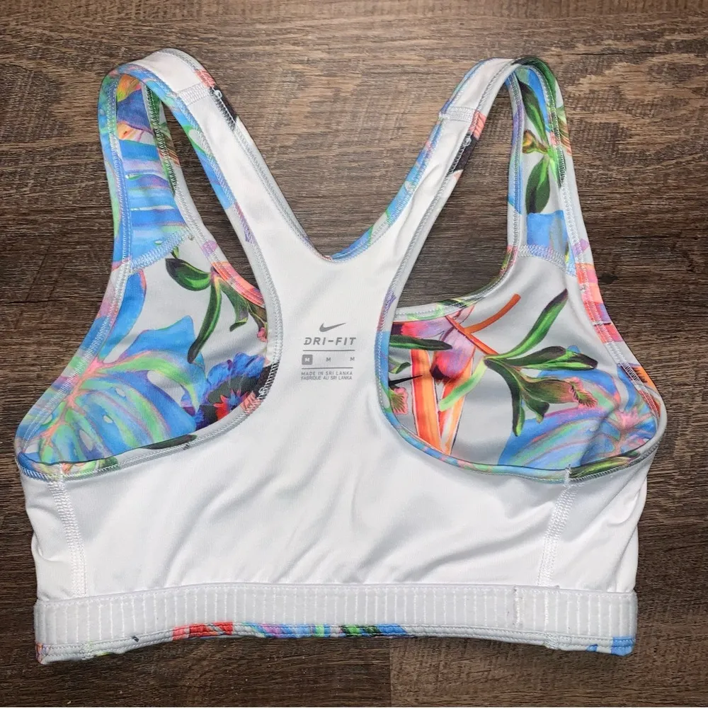 NIKE Fun Floral Tropical Print Sports Bra Women’s Size Medium Blue/Green/Yellow - Image 5