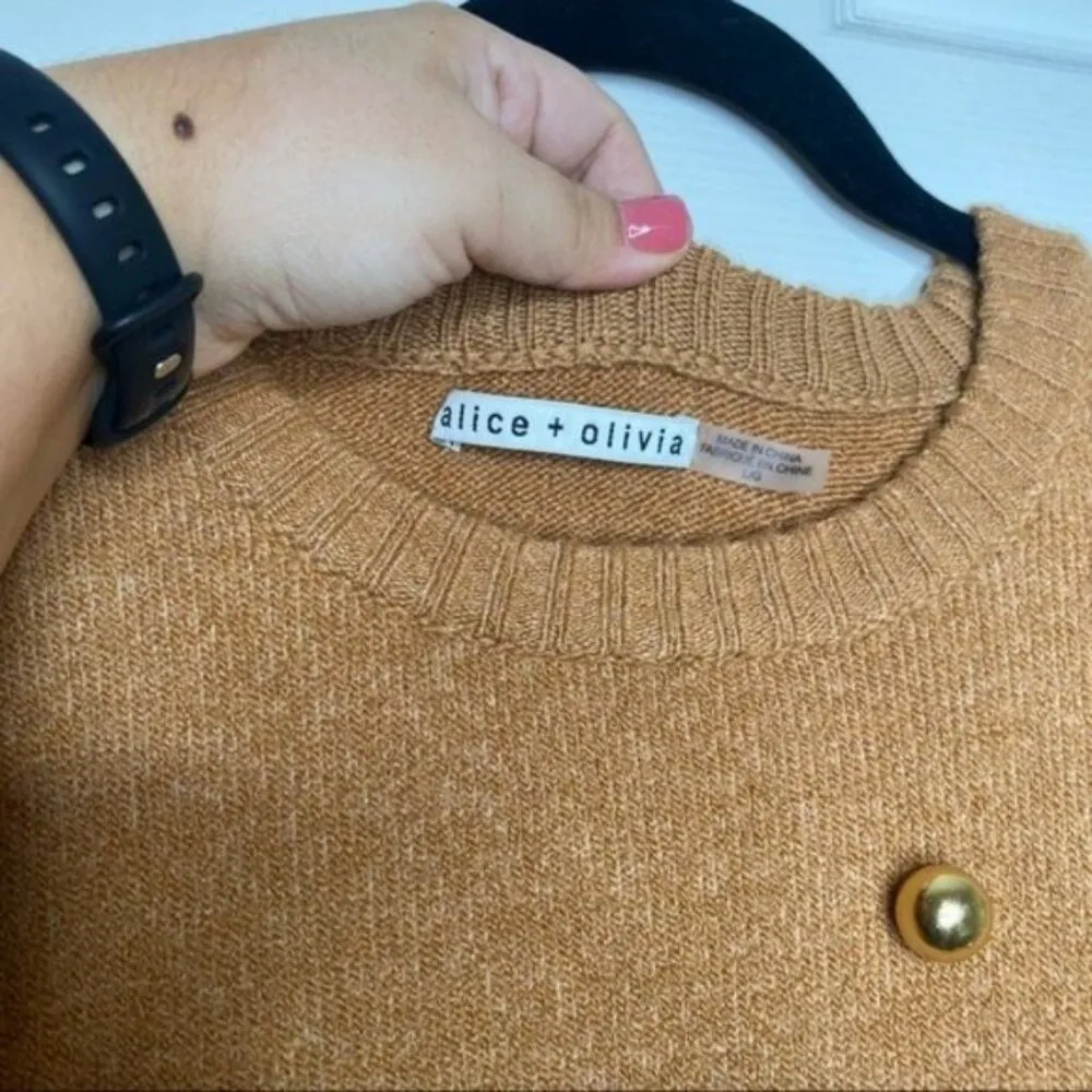 Alice + Olivia Gleeson Wool Metal Ball Sweater in Tan Gold - Image 4