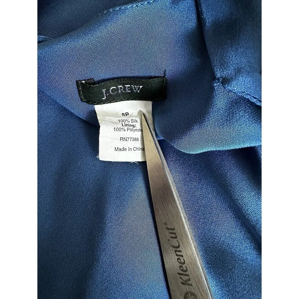 J. Crew 100% Silk Blue Cross Strap Back Midi A-Line Sun Dress 8P Style 11832 - Image 3