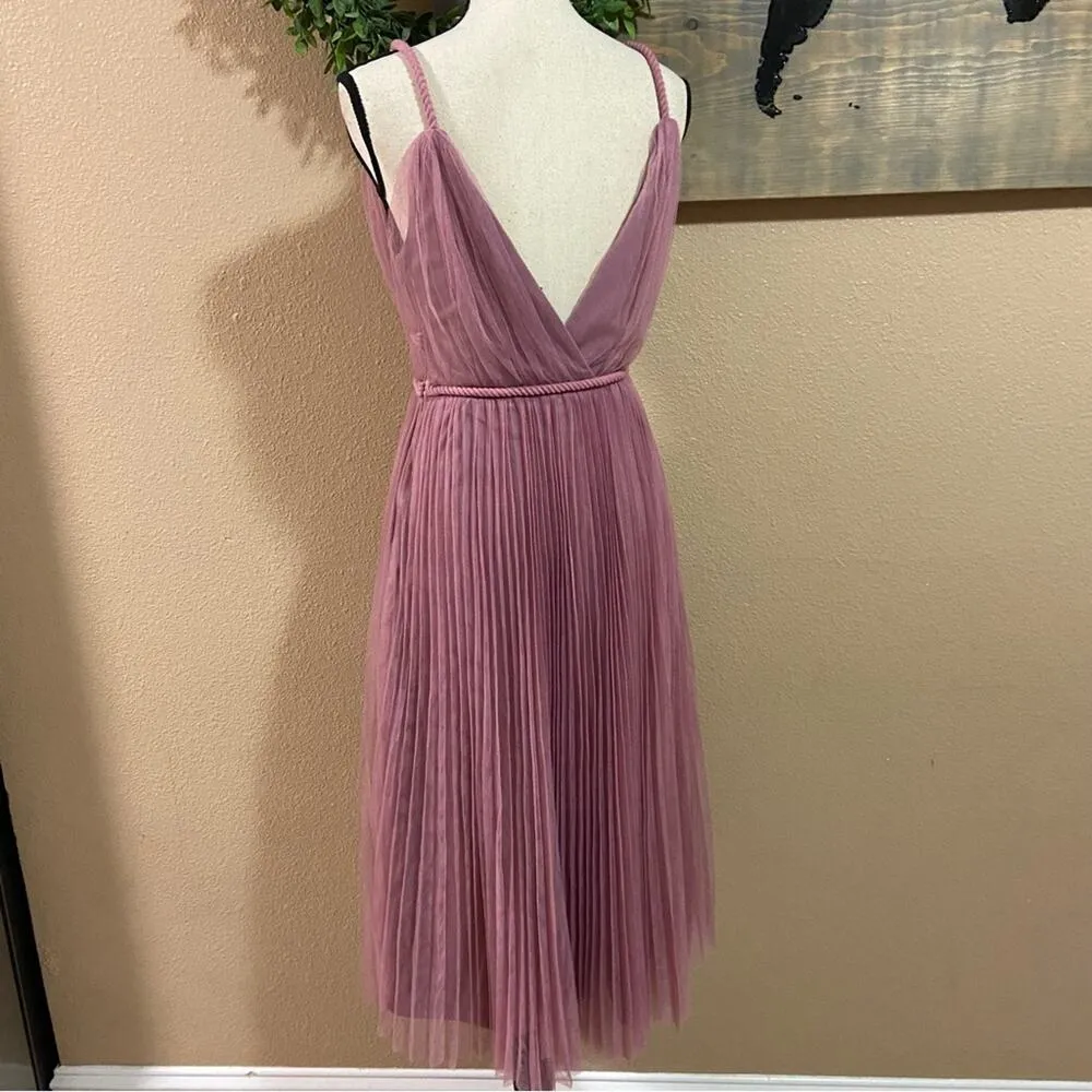 NWOT Lulus Sweet Goddess Mauve Mesh Pleated Sleeveless Midi Dress - Image 4