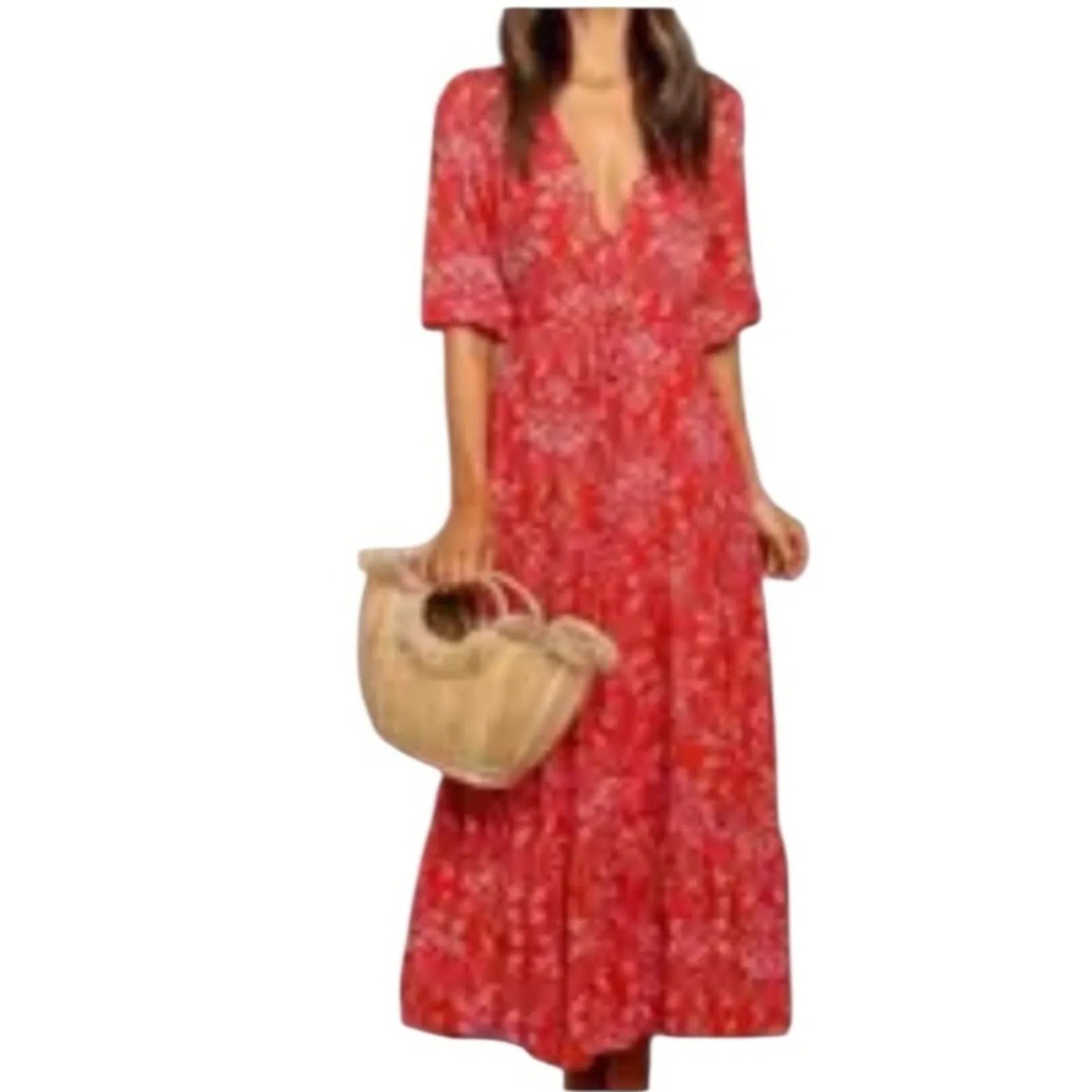 ABEL THE LABEL Strawberry Kisses Red Floral Boho Maxi Dress Size Small - Image 12