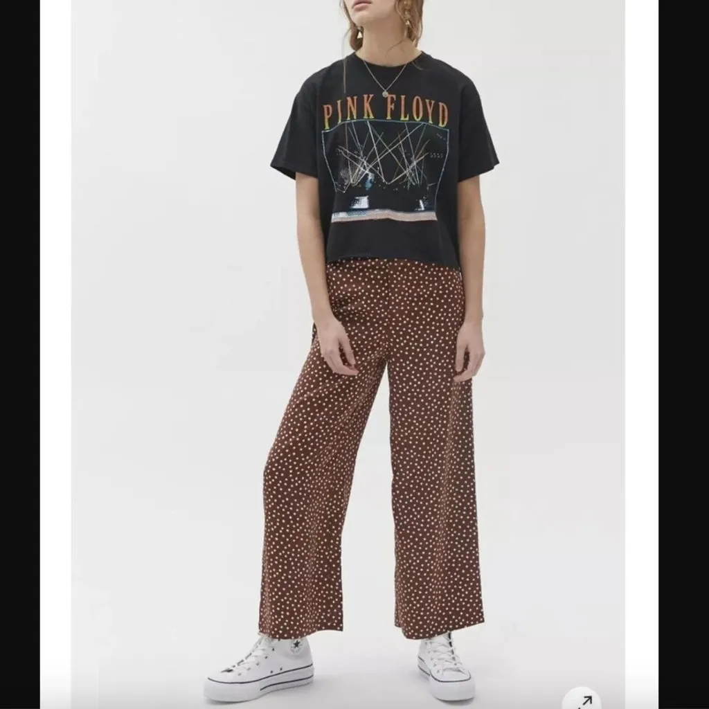 Urban Outfitters Brown Satin Polka Dot Wide Leg High Rise Pants L - Image 3