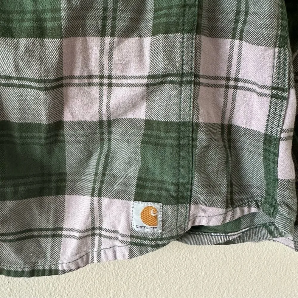 Carhartt Green and Purple Flannel Plaid Button Down Shirt - Image 6