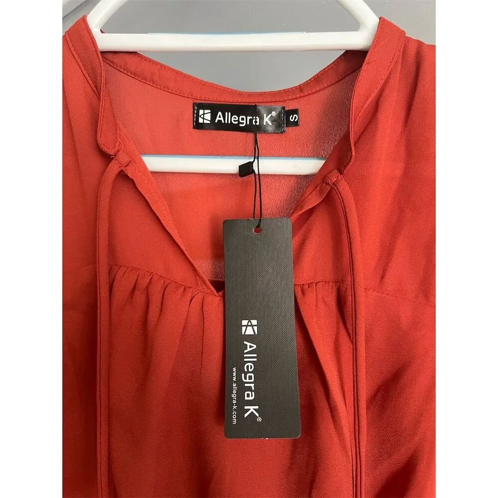 Allegra K Women's Red Ruffle Hem Smocked Chiffon Dress Size S - Image 2