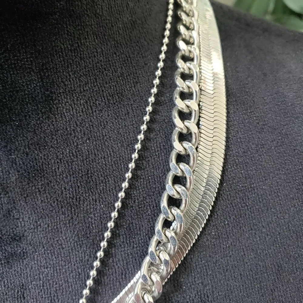 Womens Cuban Link and Snake Chain, Cross Pendant Necklace Silver - Image 3