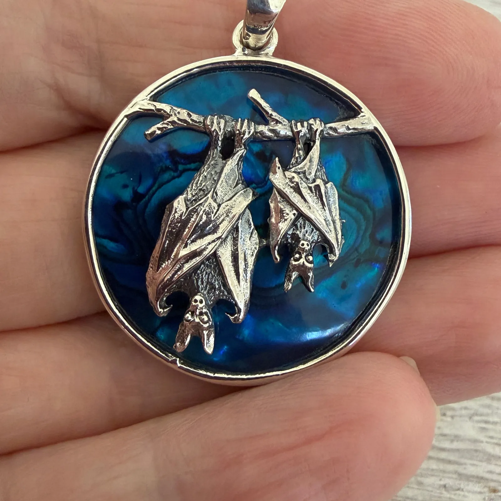 Sterling Silver Two Bats Medallion Pendant - Image 3