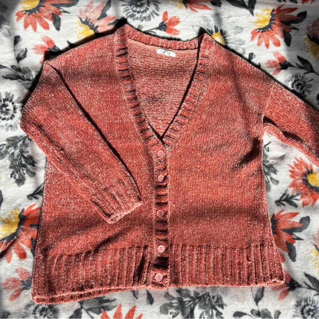 Honey Belle Warm Rust Soft Velvet/Chenille Cardigan! - Image 14