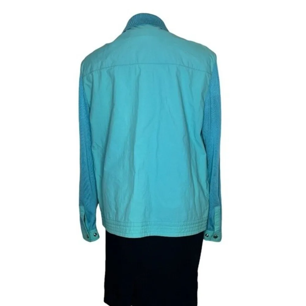 COUNTESS MARA Zip Jacket Aqua Mixed Fabric Nylon Stretch Sleeves Pockets Size L - Image 2