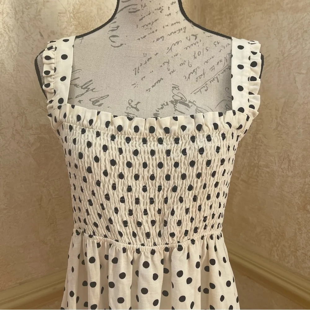 ZARA POLKA DOT MIDI TIERED BABYDOLL DRESS Cotton Viscose Sz L - Image 5