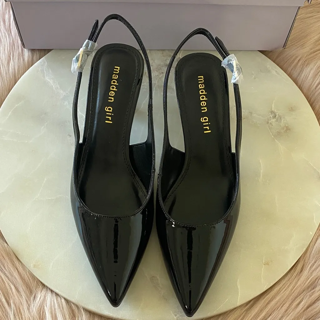 NWT Madden Girl Valerie Women's Glossy Black Slingback Heels - Image 2