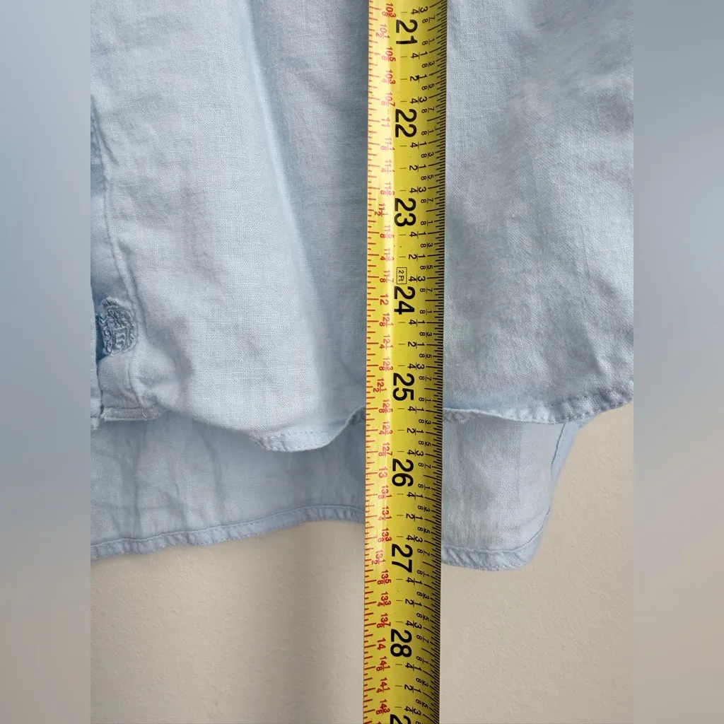 Aritzia Babaton light blue linen blend utility button up shirt flap pockets S - Image 10