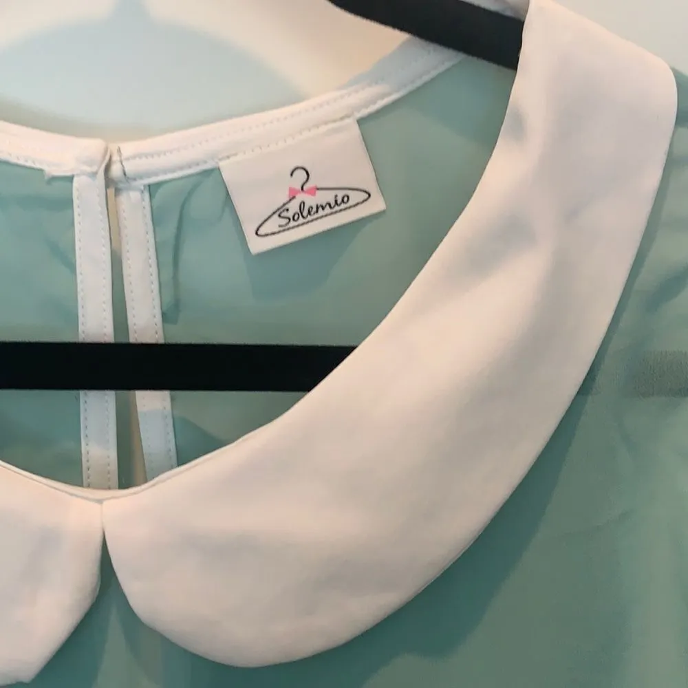 Solemio sheer mint top with white collar - Image 3