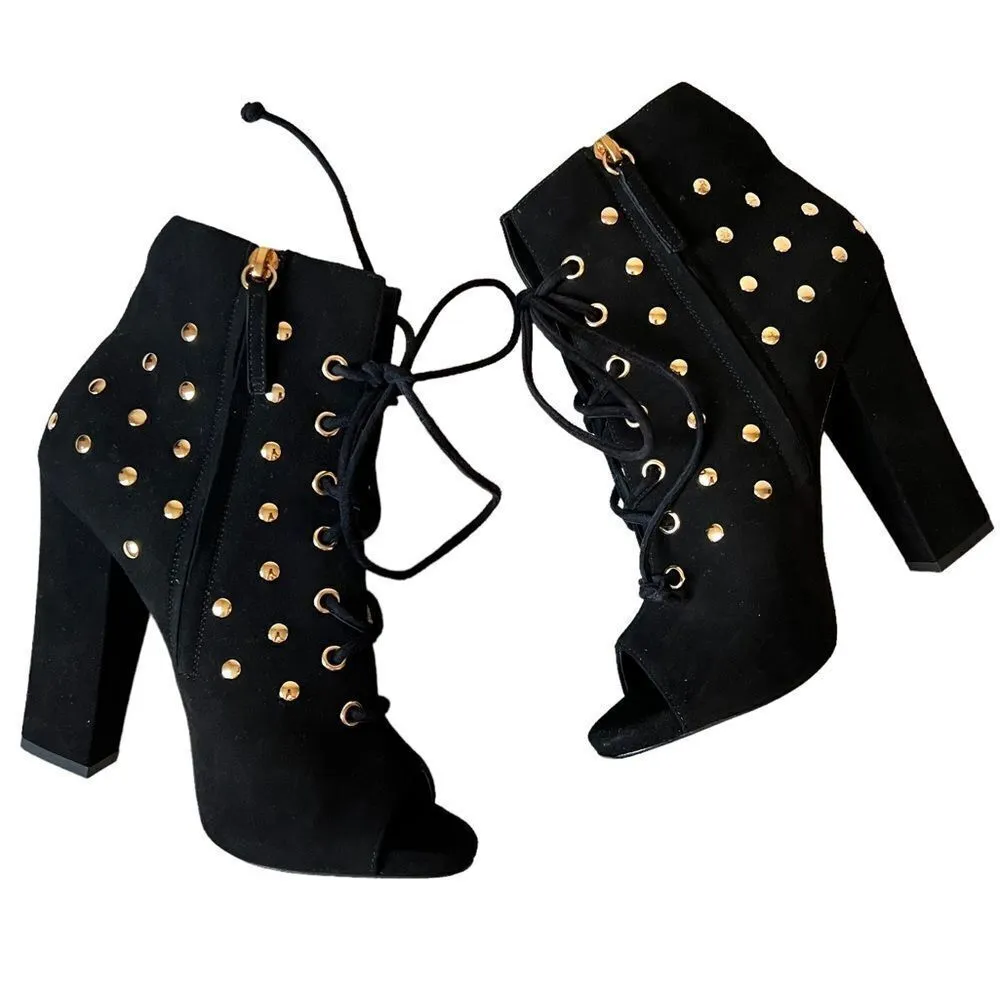 GiuseppeĀ Zanotti AlienāStudded Black Suede Peep ToeāHeeled Booties - Image 5