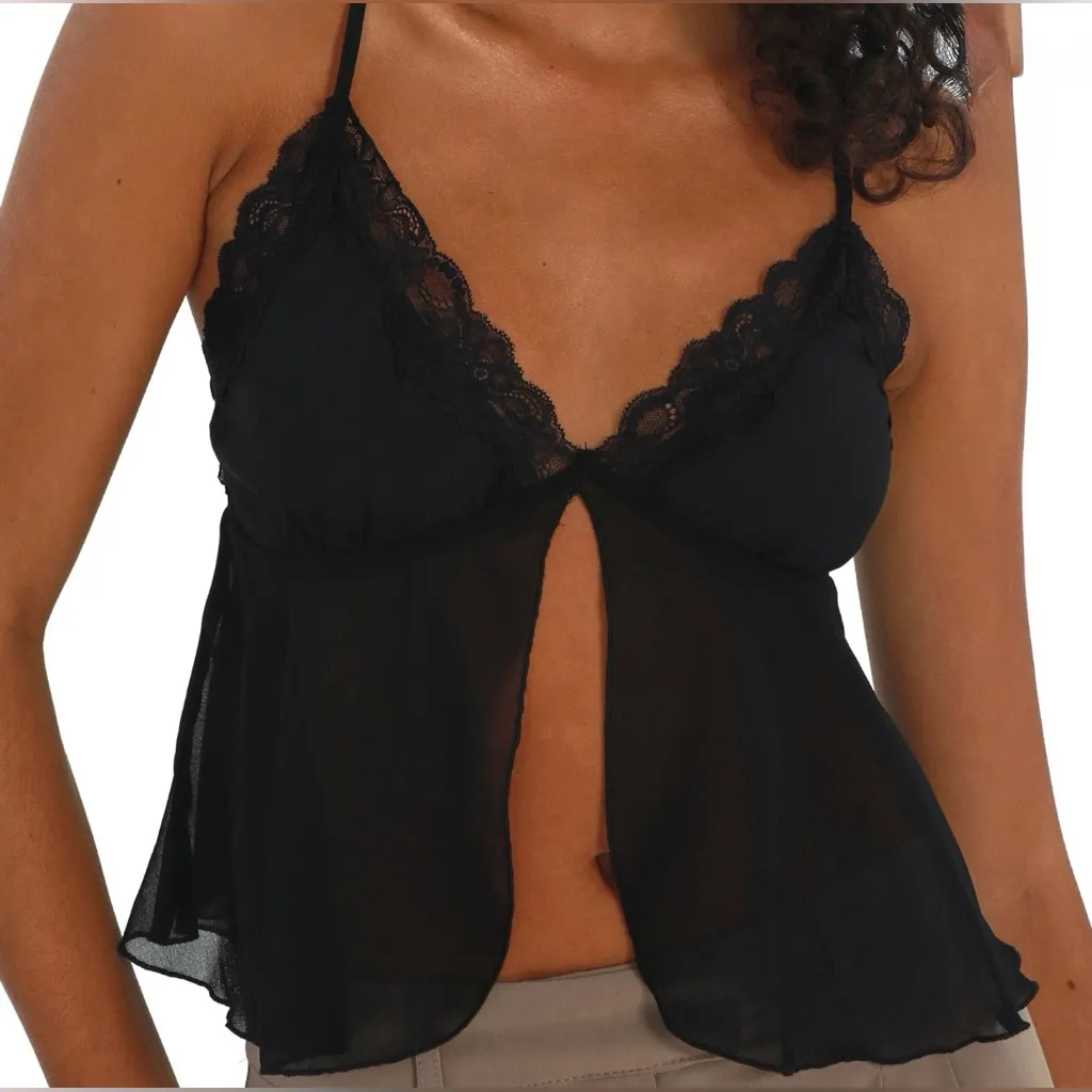 Sexy Elegant Mesh Sheer Black Lace Trim Camisole S - Image 2