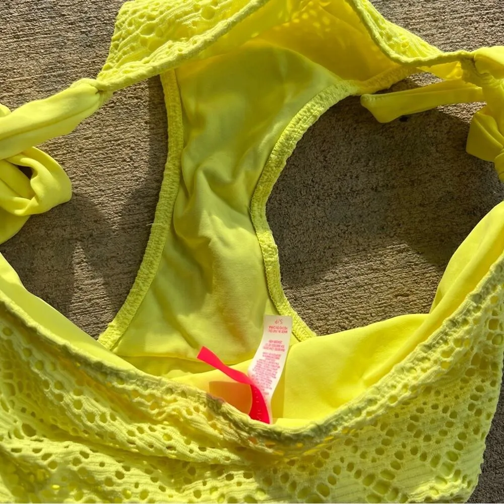 Victoria’s Secret Highlighter Yellow Neon Crochet Side Tie Bikini Bottoms SMALL - Image 5