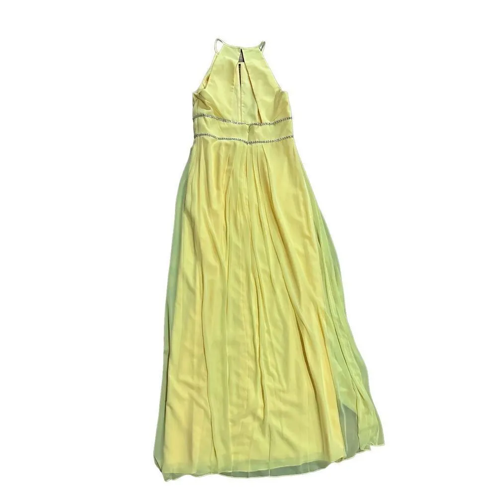 NEW Jenny Packham Lux Chiffon Halter Bridesmaid Gown with Beaded Trim Lemon Drop Yellow Size 10 - Image 9