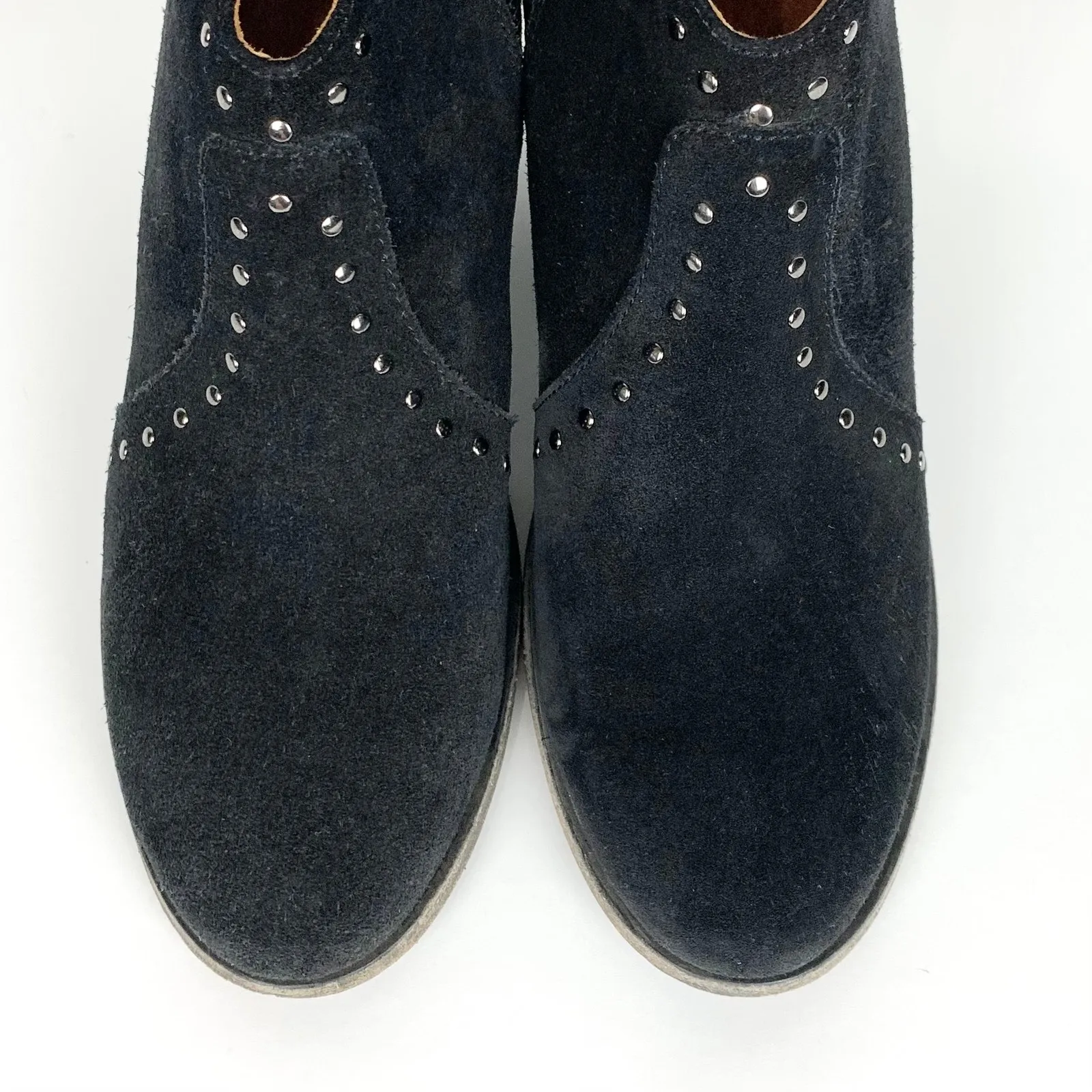 Frye Womens Nora Stud Side Zip Ankle Booties Black Suede Chunky Heel Size 7 - Image 4