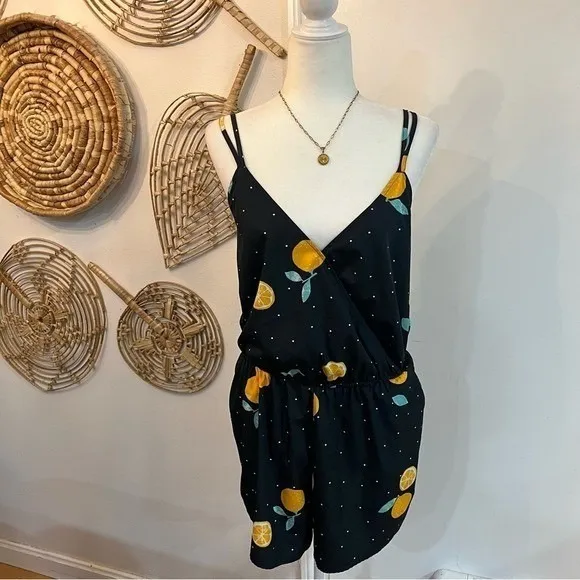Vintage Arizona Jean Co Lemon Print Black Sleeveless V - Image 3