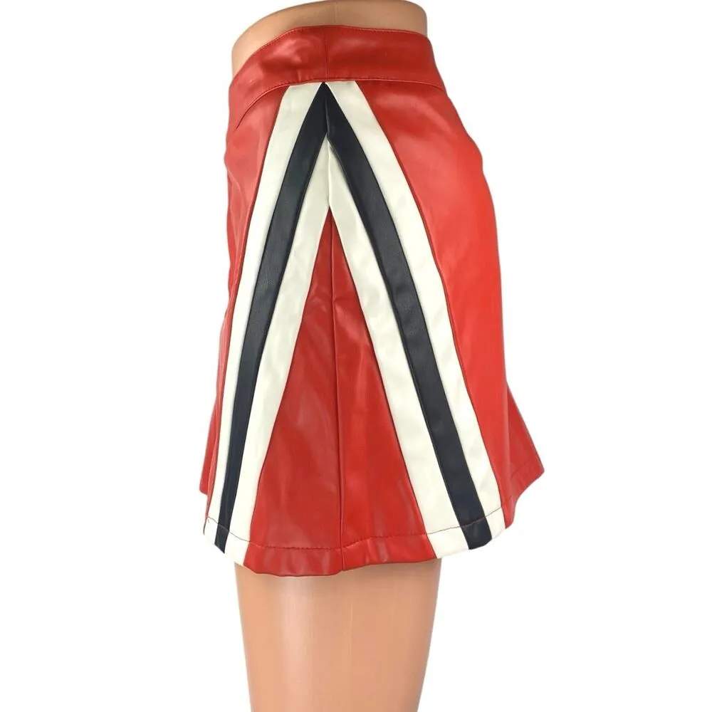 NEW Superdown Alexi Red Faux Vegan Leather Mini A-Line Pencil Moto Skirt Size XL - Image 2