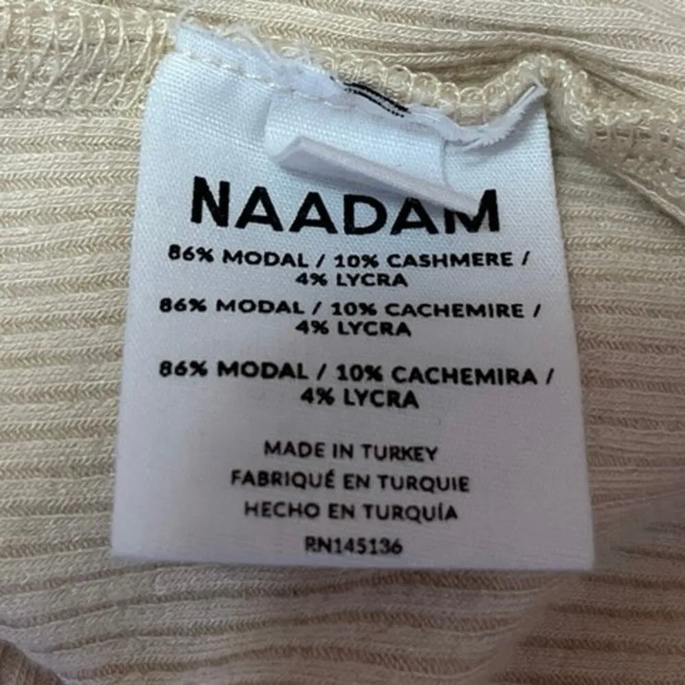 Naadam Cream Cashmere Ribbed Knit Long Sleeve Henley Crop Sweater Top Size XXS - Image 4