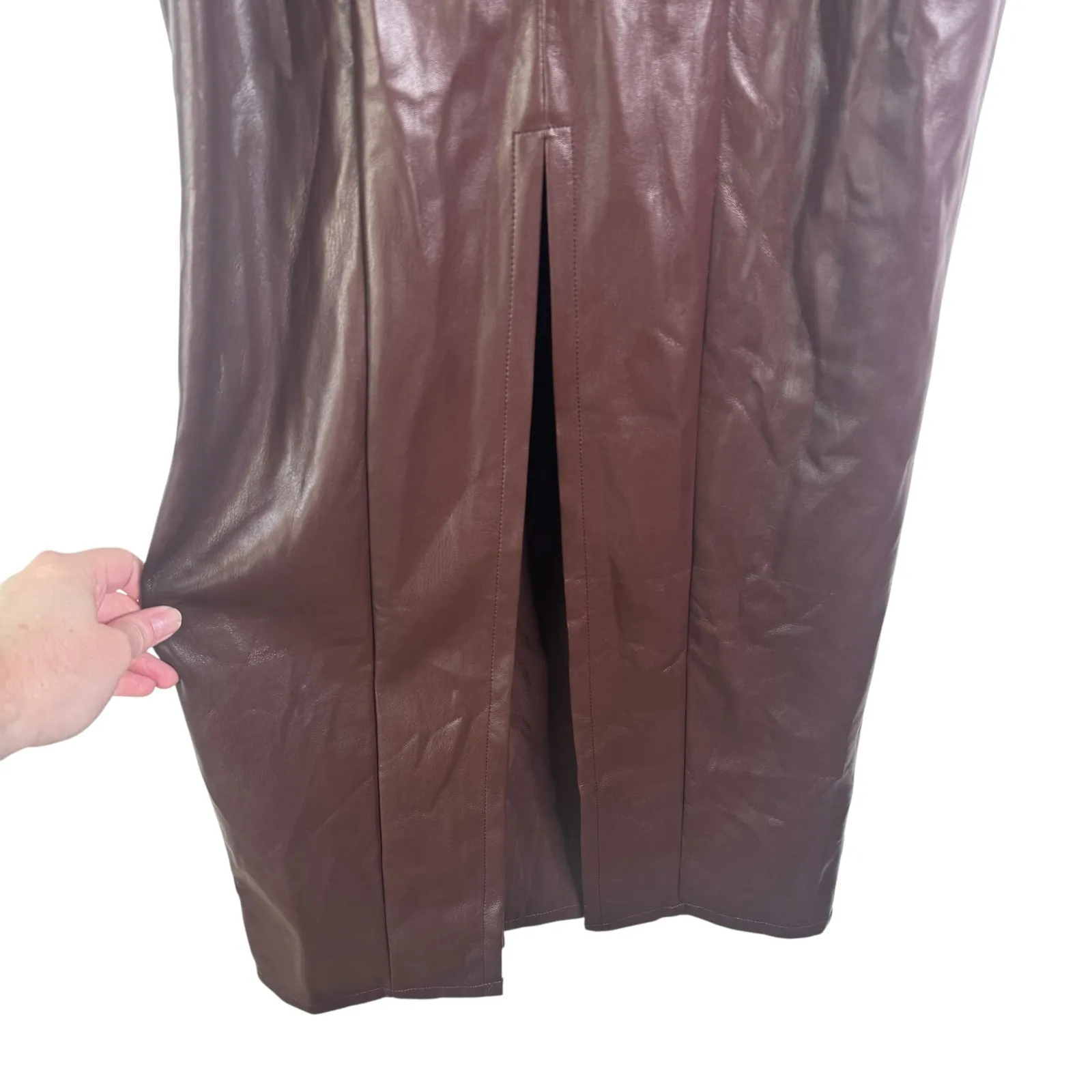 Lovers + Friends X Rachel Ana‎ Brown Faux Leather Maxi Dress Small Strapless S - Image 9