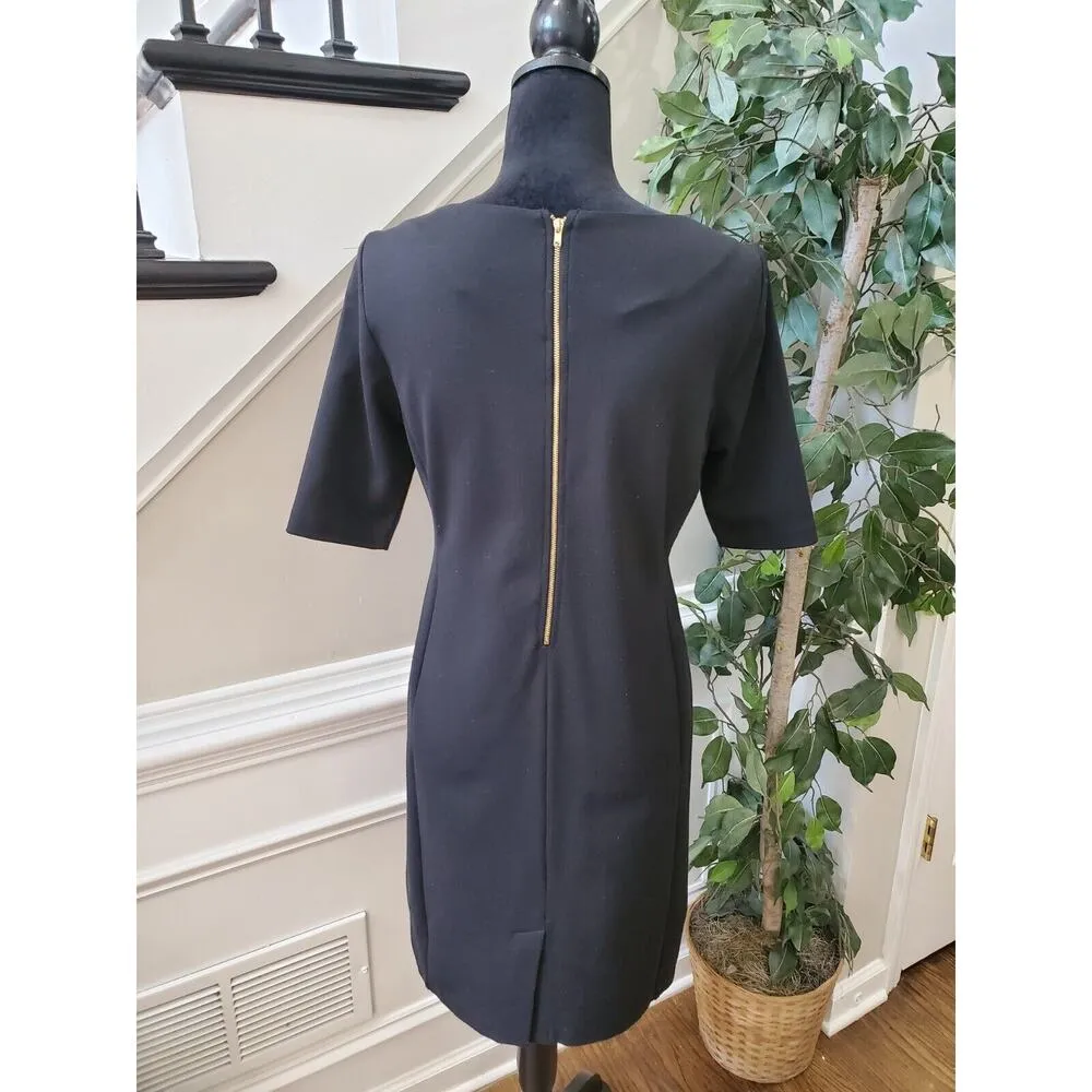 Adrienne Vittadini Womens Black Round Neck Short Sleeve Knee Length Dress Size 4 - Image 8