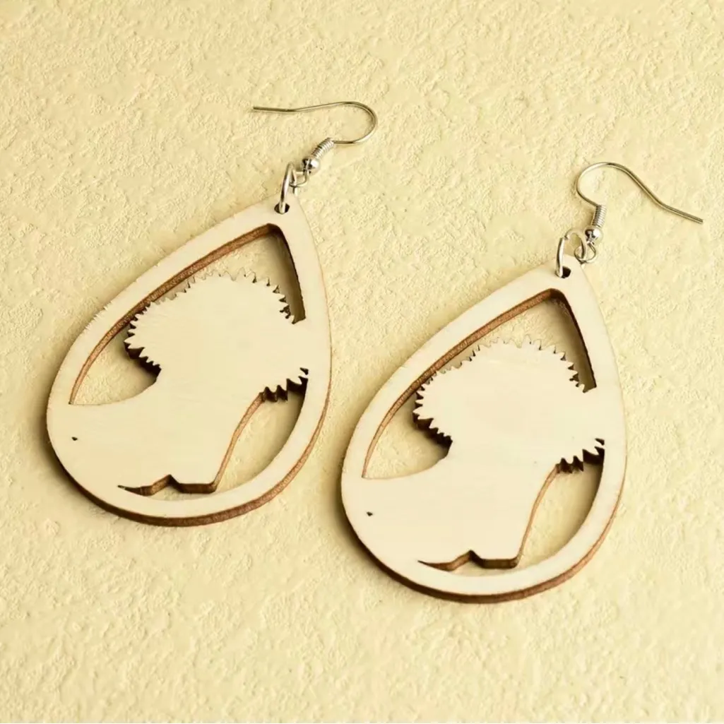 Western Retro Personality Cowboy Boots Sunflower Earrings Wooden Water Drop‎ - Image 5