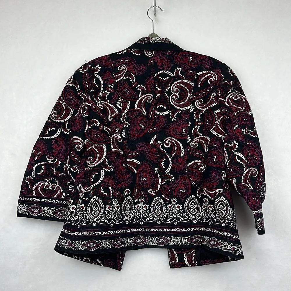 Coldwater Creek Sz 10 Cropped Jacket Blazer Floral Paisley Print m Black Womens - Image 7