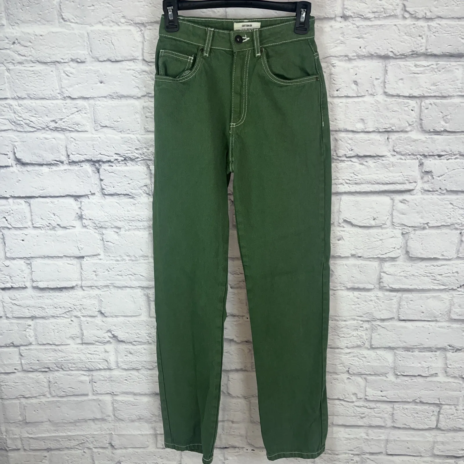 Cotton On Women's Long Straight Leg Jeans Forest Green Grunge Streetwear Size 2 - Image 10