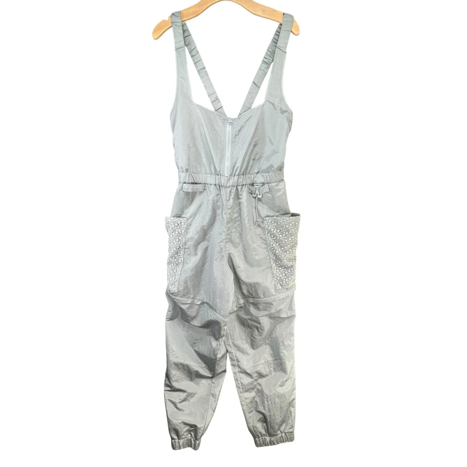 Free People Chaparral Convertible Hike Jumpsuit M Gray Utility Relaxed Overalls - Image 2