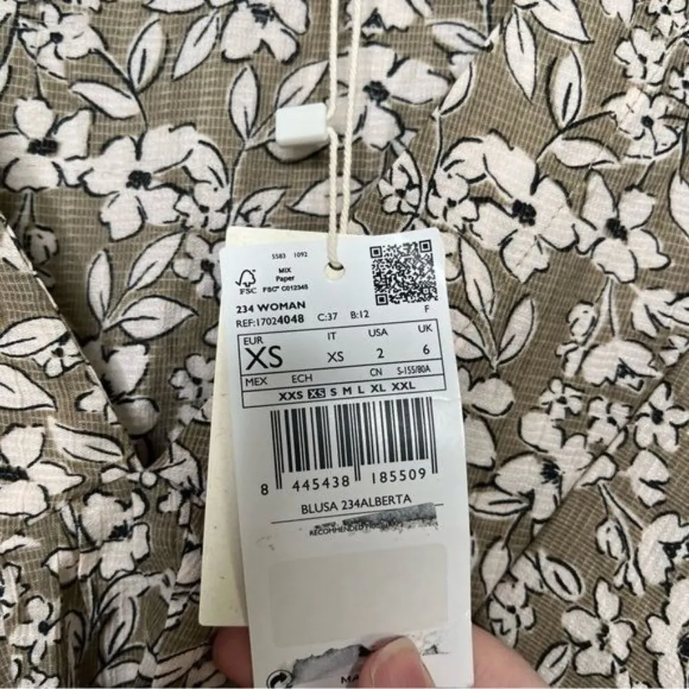 MNG Mango floral tunic v-neck 3/4 sleeve blouse top size xs - Image 7