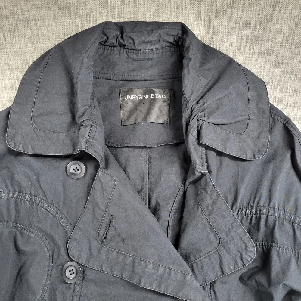 JNBY Womens Pea Coat Medium Black Double Breasted Drawstring Waist Longline - Image 2