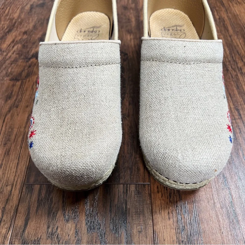 Dansko • Jute Pro clogs vegan Linen Embroidered Natural burlap platform slip on - Image 4