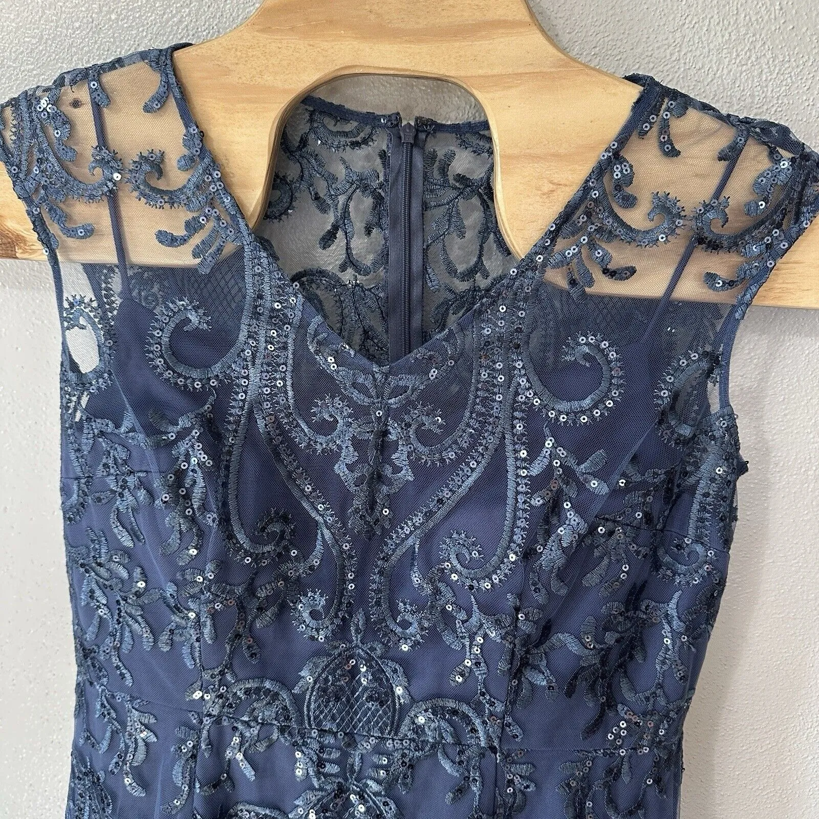 Jeanne Alexander By Alex‎ Evenings Blue Maxi Dress Gown Size 12 Sequin Embroider - Image 2