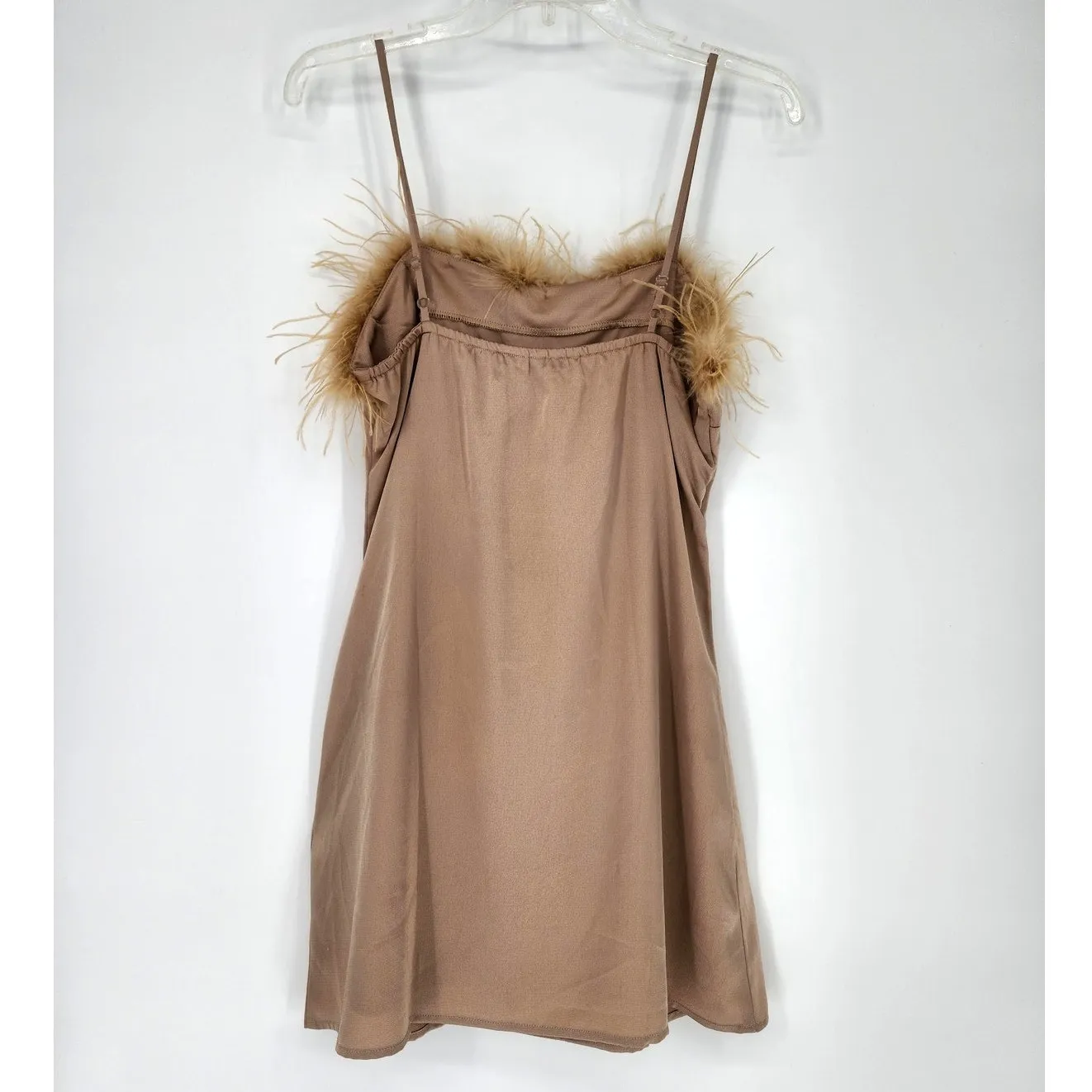 Charmed Hearts Tan Feather Trim Slip Dress Beige Women’s Size: M - Image 5