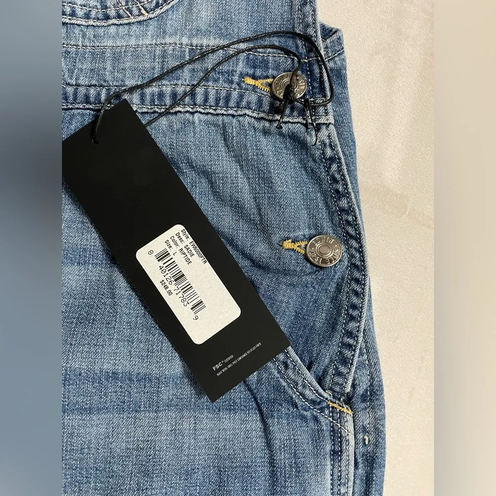 NWT Anthropologie Edwin Sadie Utility Denim Overalls RipTide Size L - Image 6