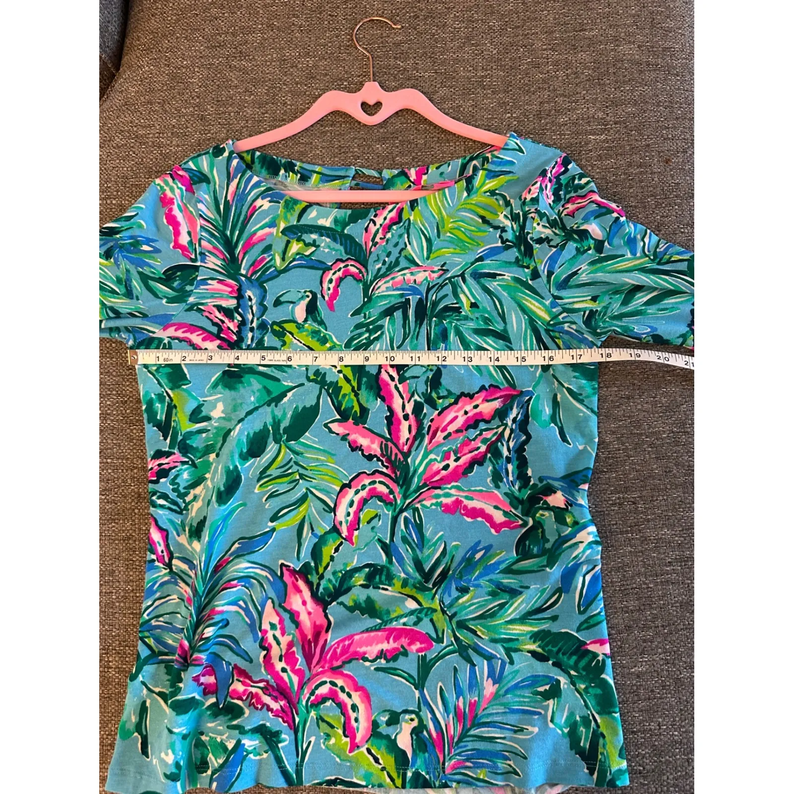Lilly Pulitzer Boat‎ Neck Top 3/4 Sleeve Tropical Print Keyhole Back S - Image 5