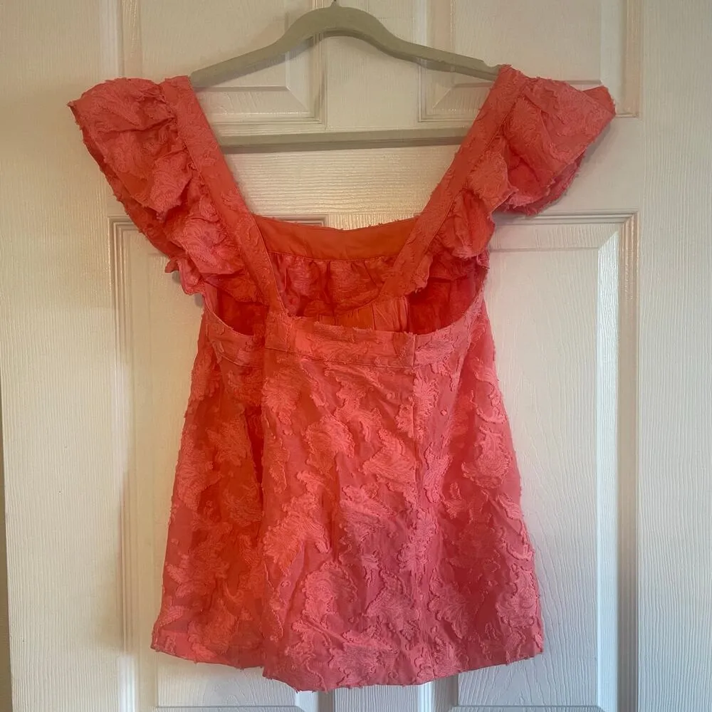 By Anthropologie Amber Tank Top Coral Ruffle Criss-Cross Straps Textured size XL - Image 2