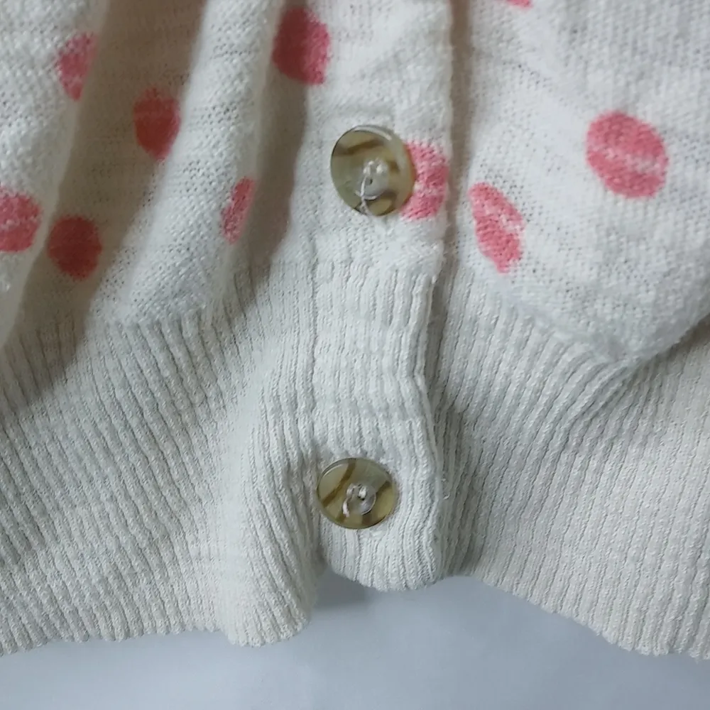 T/O Sweaters M Polka Dot Cotton Cardigan Sweater in Beige Pink Size M - Image 4