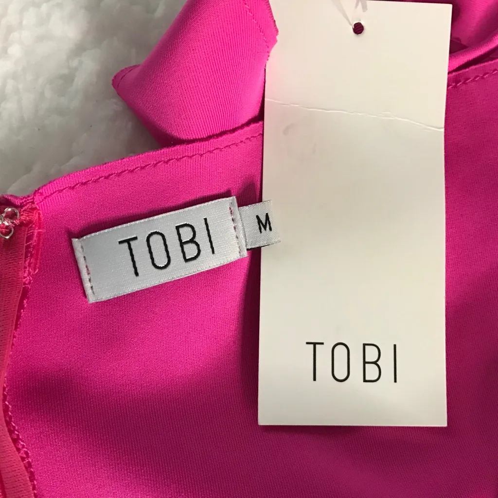 Tobi Dress Barbiecore Barbie NWT‎ Bright Pink Mini Sleeveless Lattice Lace Med - Image 7