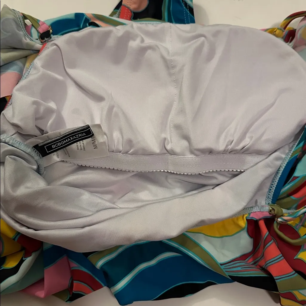 BCBGMAXAZRIA Multi Ruffle Off The Shoulder One-piece Swimsuit Size M - Image 6